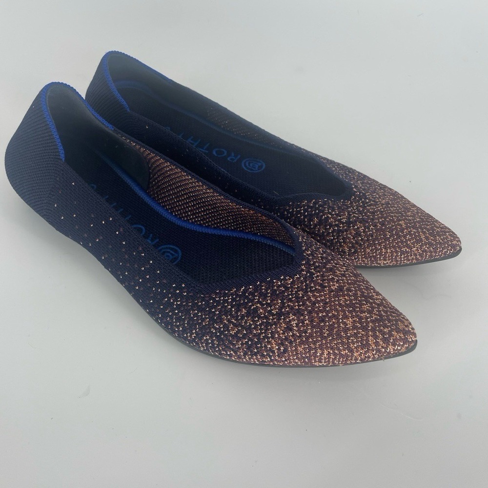 Rothys Pointed Knit Flats in Navy/Copper